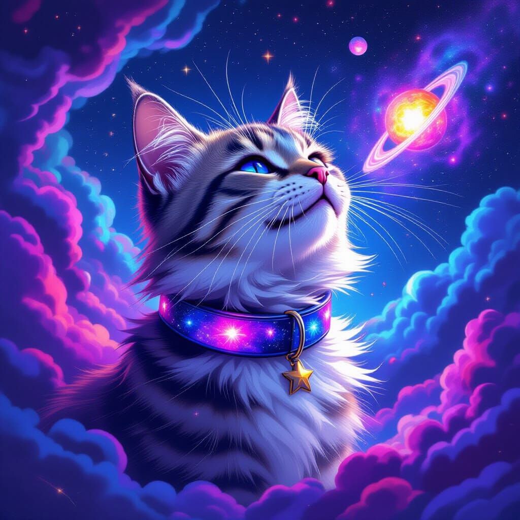 Cosmic Cat Devouring the Universe: Surreal Digital Art