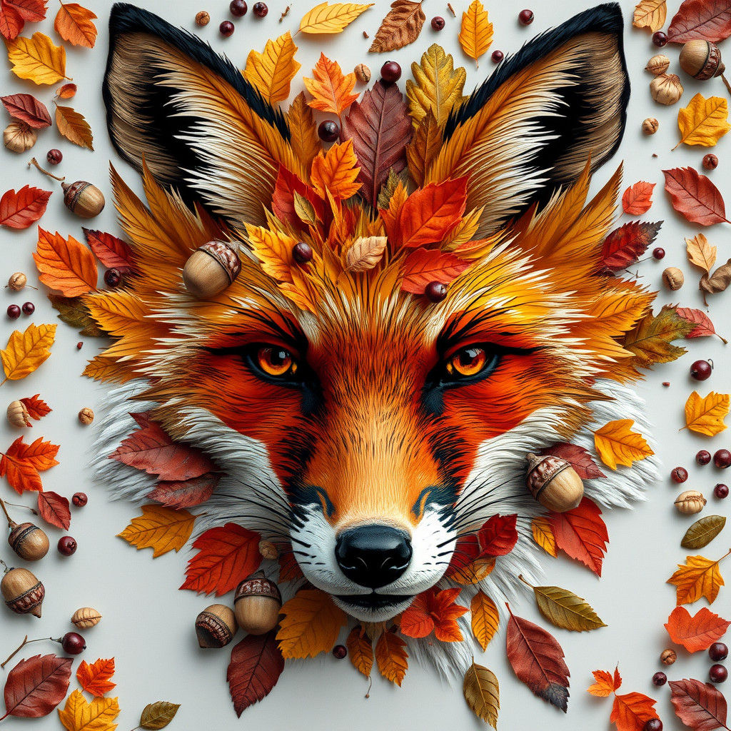 Autumn Fox Face Collage in Detailed Digital Art