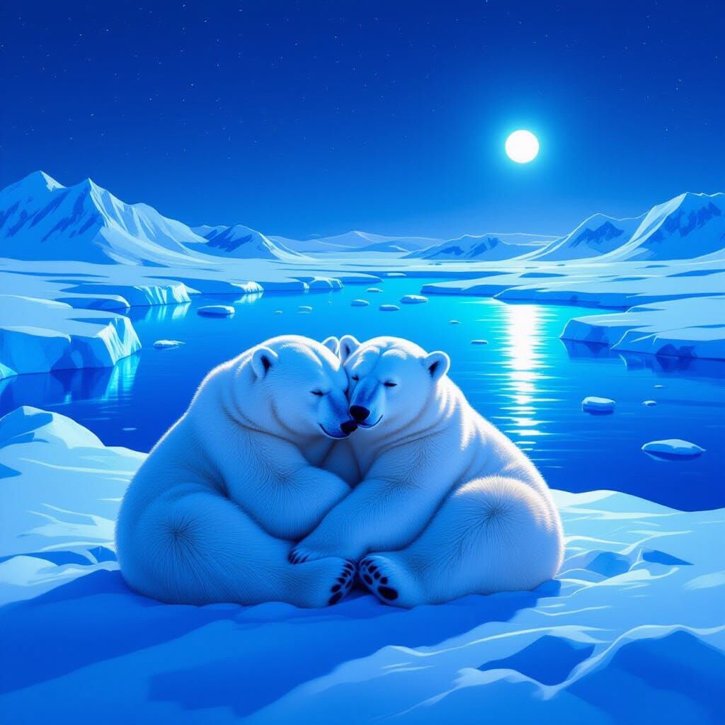 Polar Bears Cuddle Under Antarctic Midnight Sun