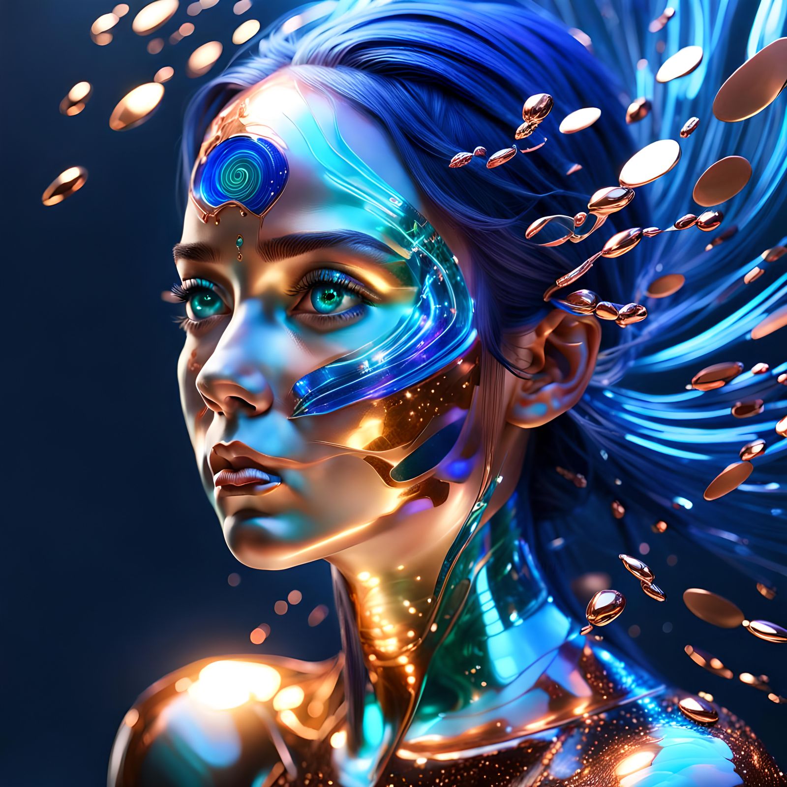 Ethereal Sci-Fi Woman in Copper and Cobalt