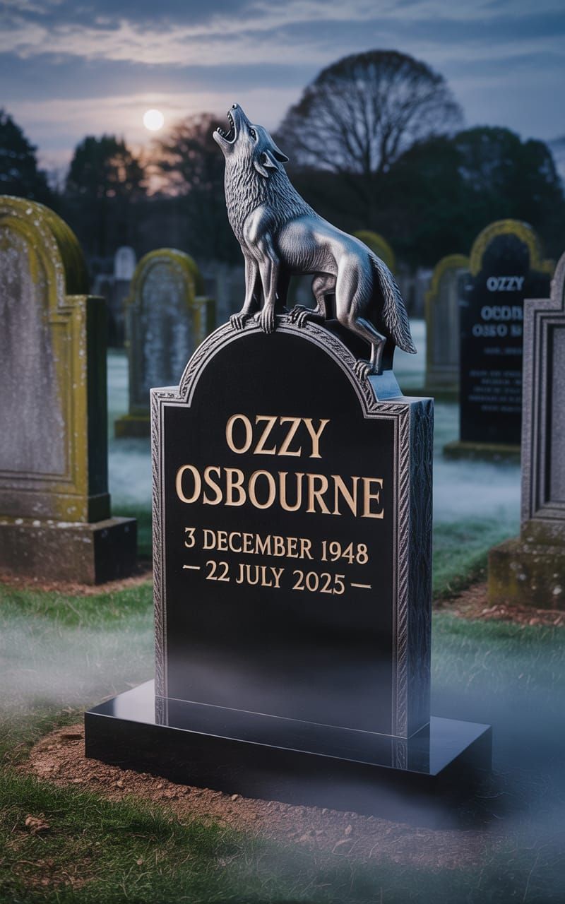 Moonlit Tombstone with Howling Werewolf