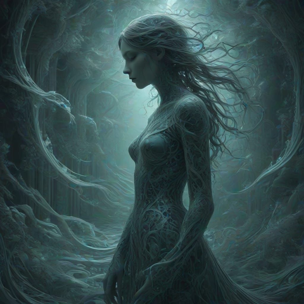 Ethereal Figure in Swirling Fractals