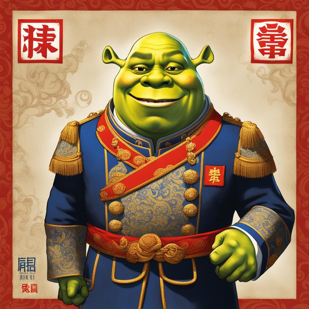 Shrek as Chinese Nationalist General in Propaganda Art