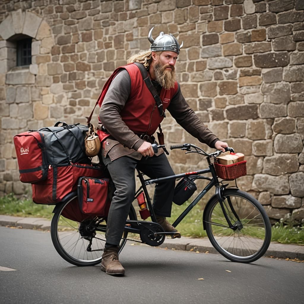 Viking on Bicycle with Catering Bag Photo
