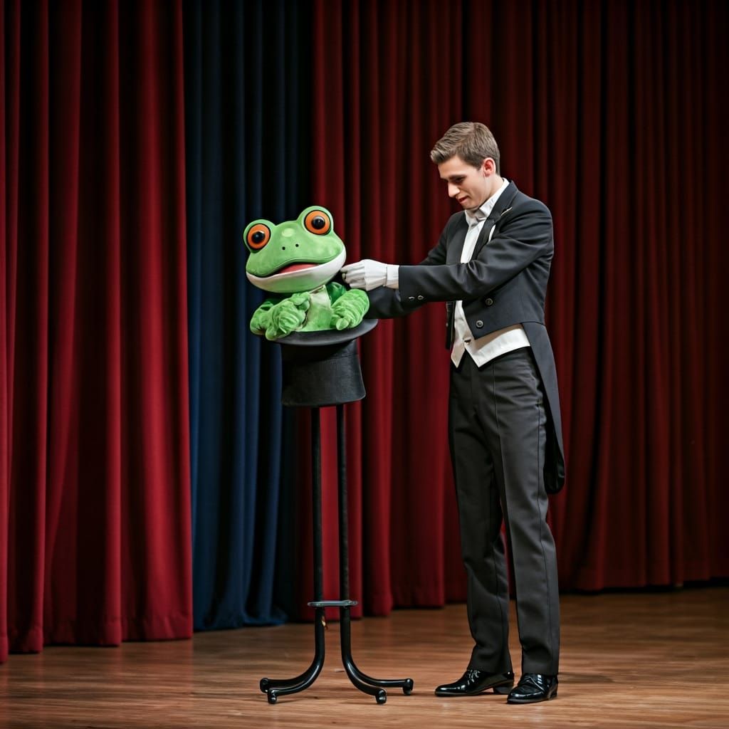 Magician Pulls Mascot From Hat on Stage