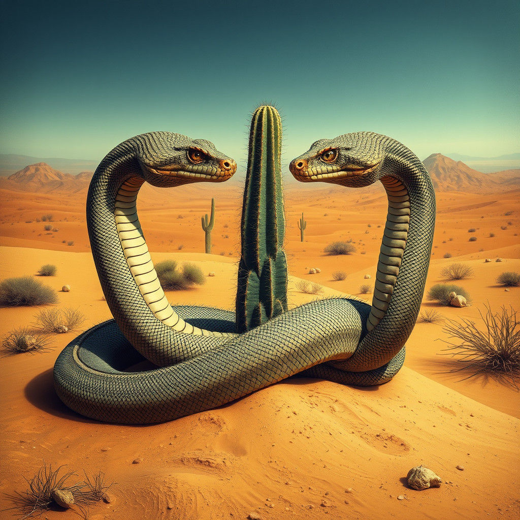 Two-Headed Serpent Encounters Itself in Desert Dreamscape