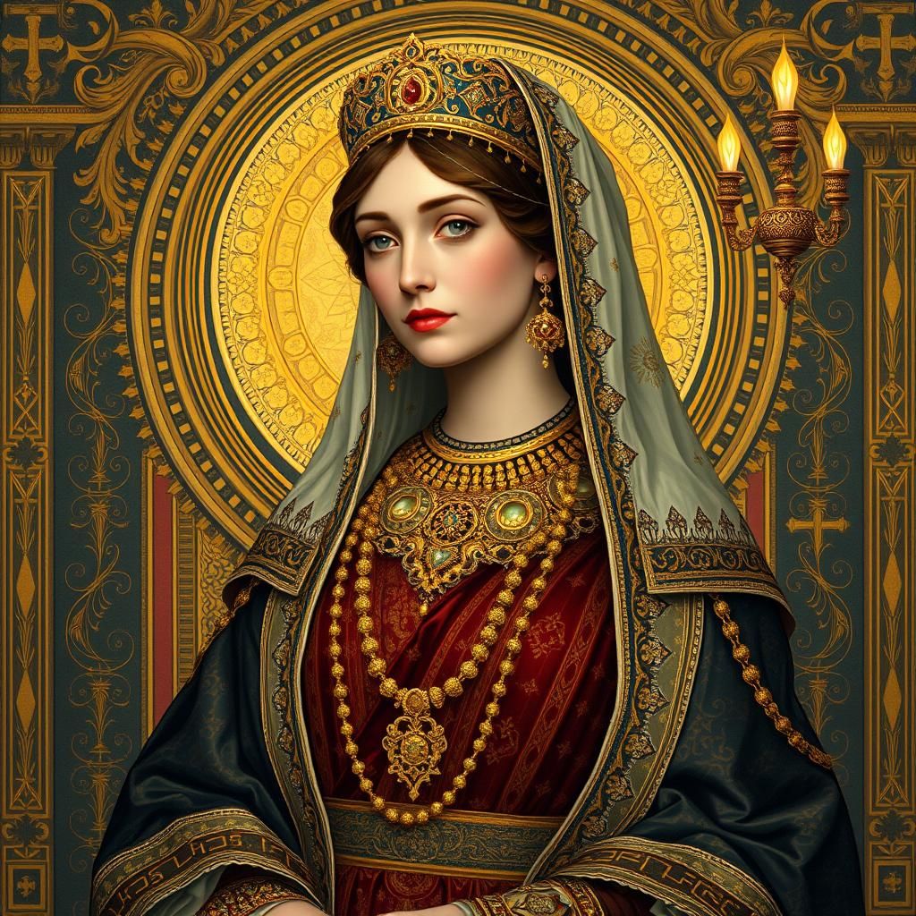 Regal Byzantine Woman in Opulent Gold Attire