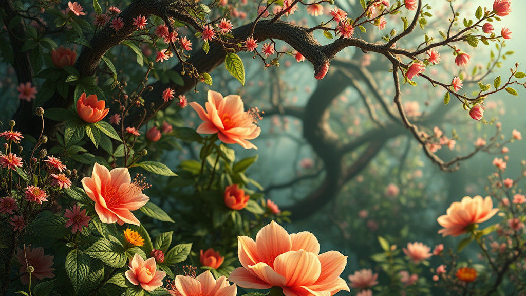 Lush Dreamlike Landscape in Illustrative Style