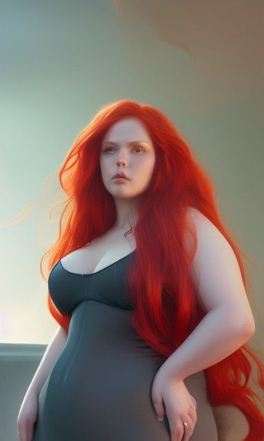 Curvy Redhead Portrait in Digital Painting Style