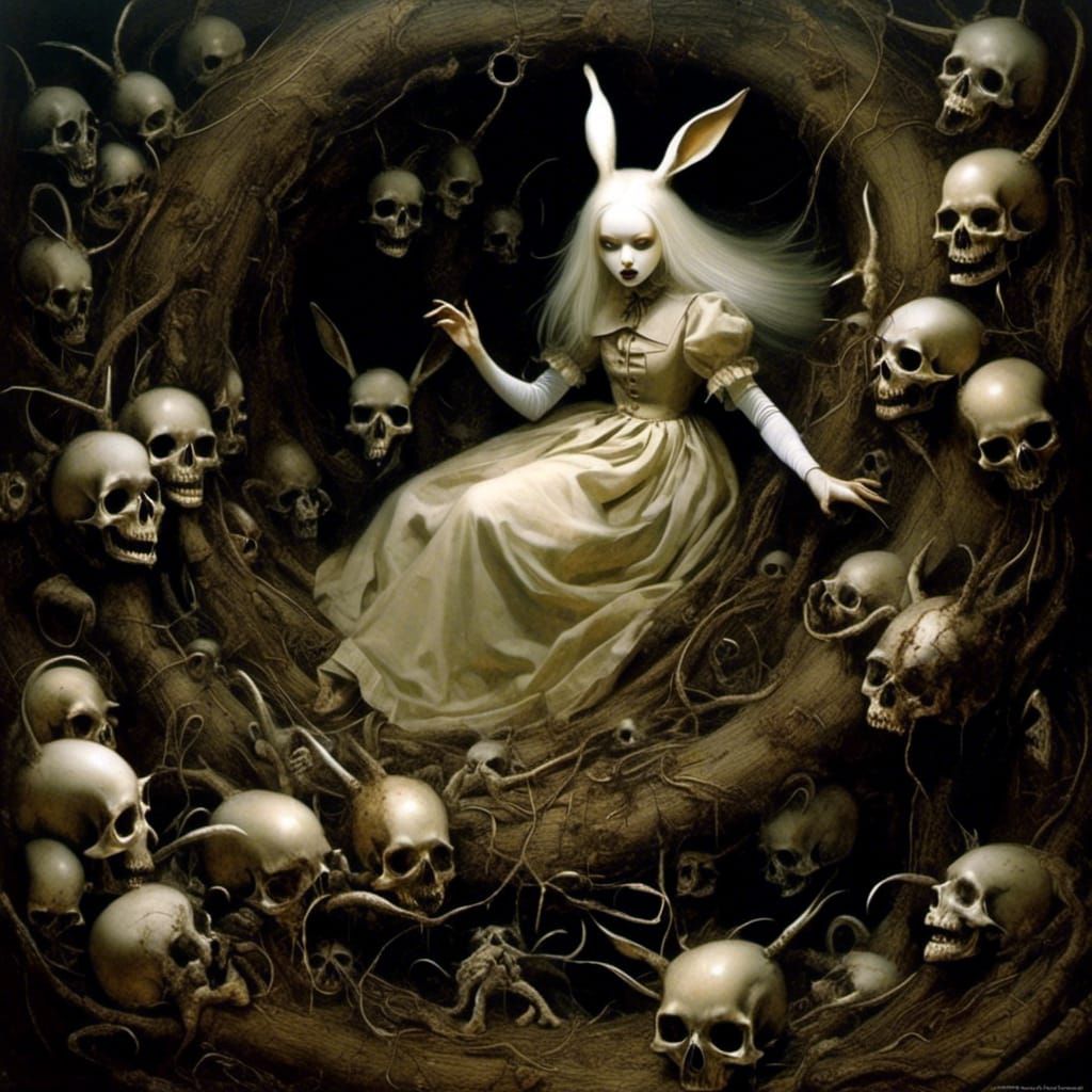 Alice's Nightmare Descent: Dark Fantasy Art