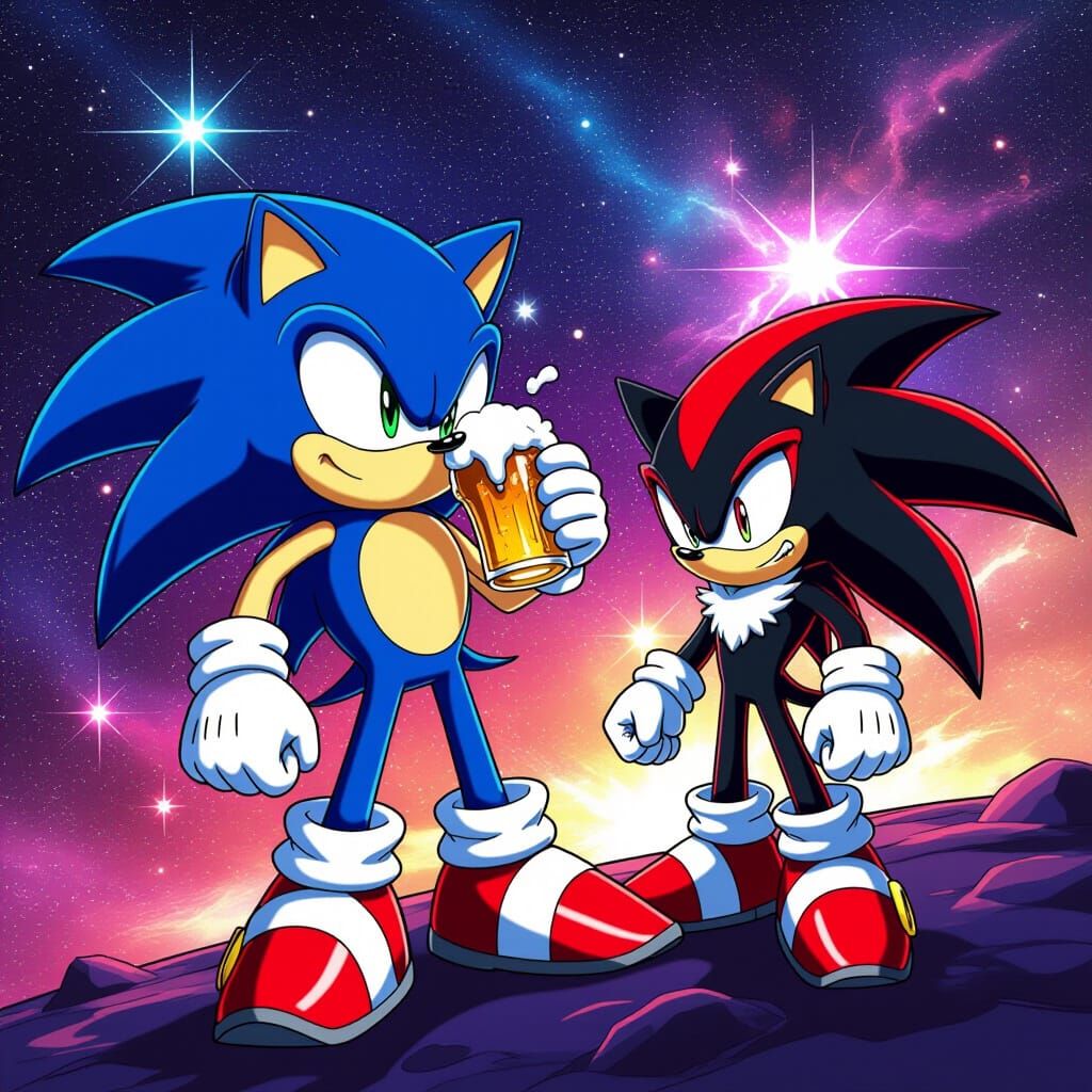 Sonic and Shadow in Space Drinking Beer as Digital Art