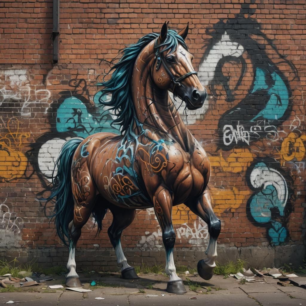 Horse Graffiti Art on Abandoned City Wall
