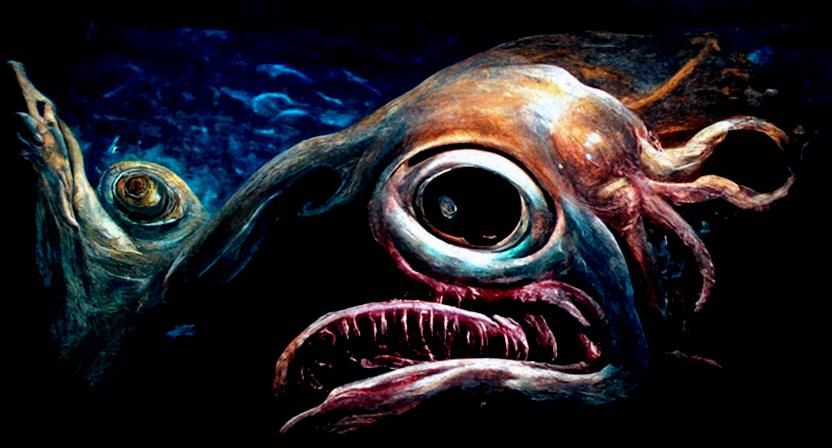 Creepy Deep Sea God: Hyperrealistic Impressionism