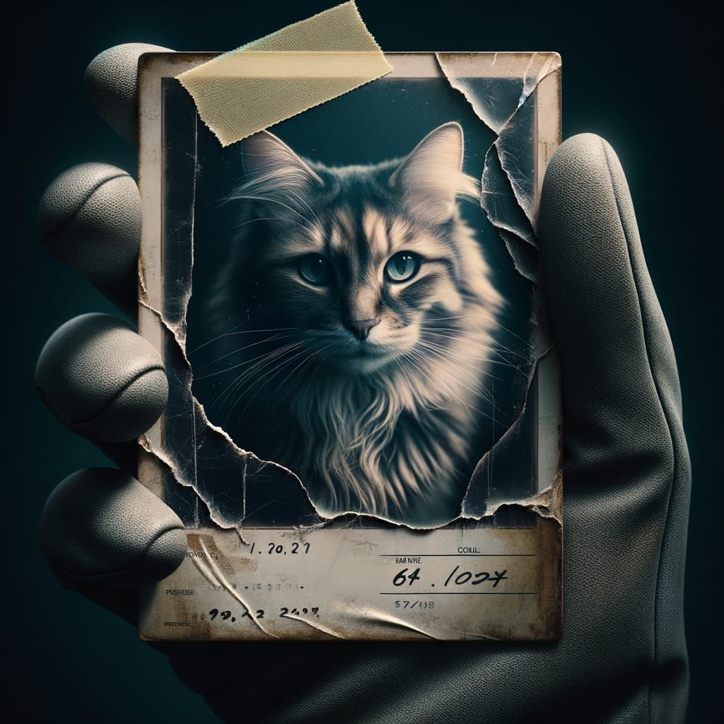 Vintage Polaroid of a Mended Cat Photograph