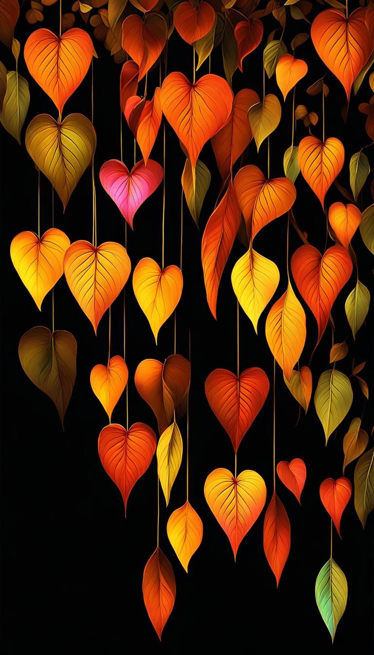 Heart Shaped Autumn Leaves, Digital Art