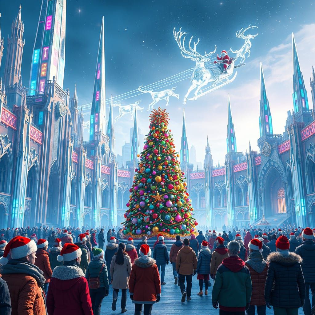 Peaceful Interstellar Christmas Celebration in a Futuristic...