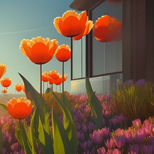 Hyperdetailed Tulips at Sunset: Dynamic Lighting