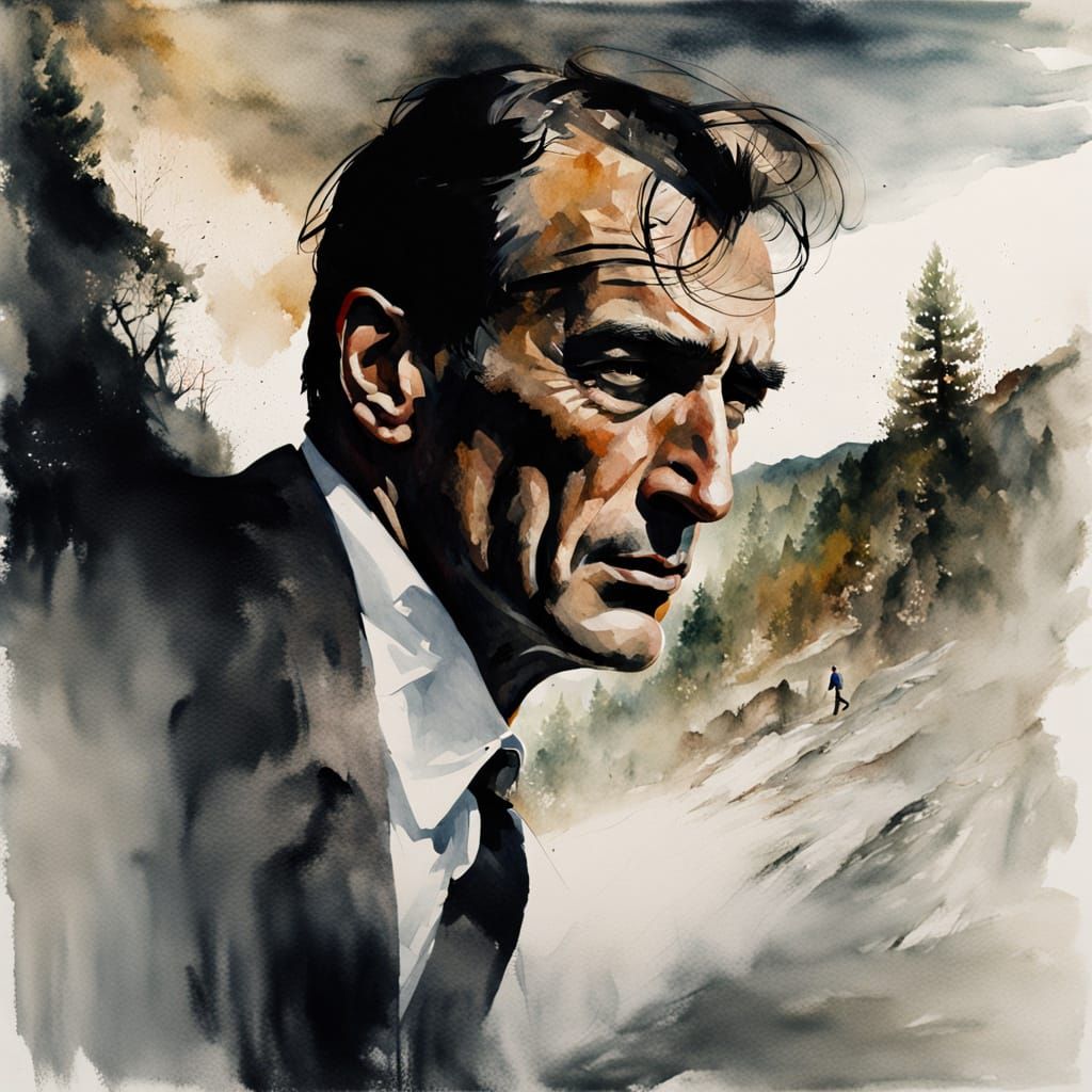 Surrealist Portrait of Gary Cooper in Spanish Mountains