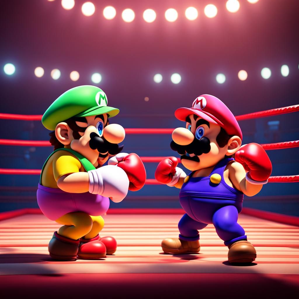Mario and Wario Boxing in 3D Digital Art