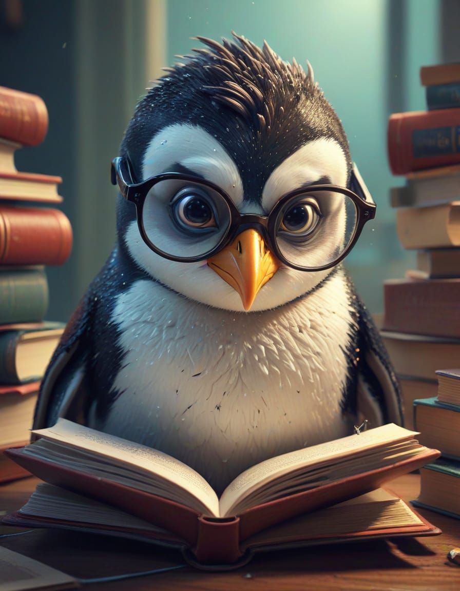 Nerdy CGI Penguin in School Spirit