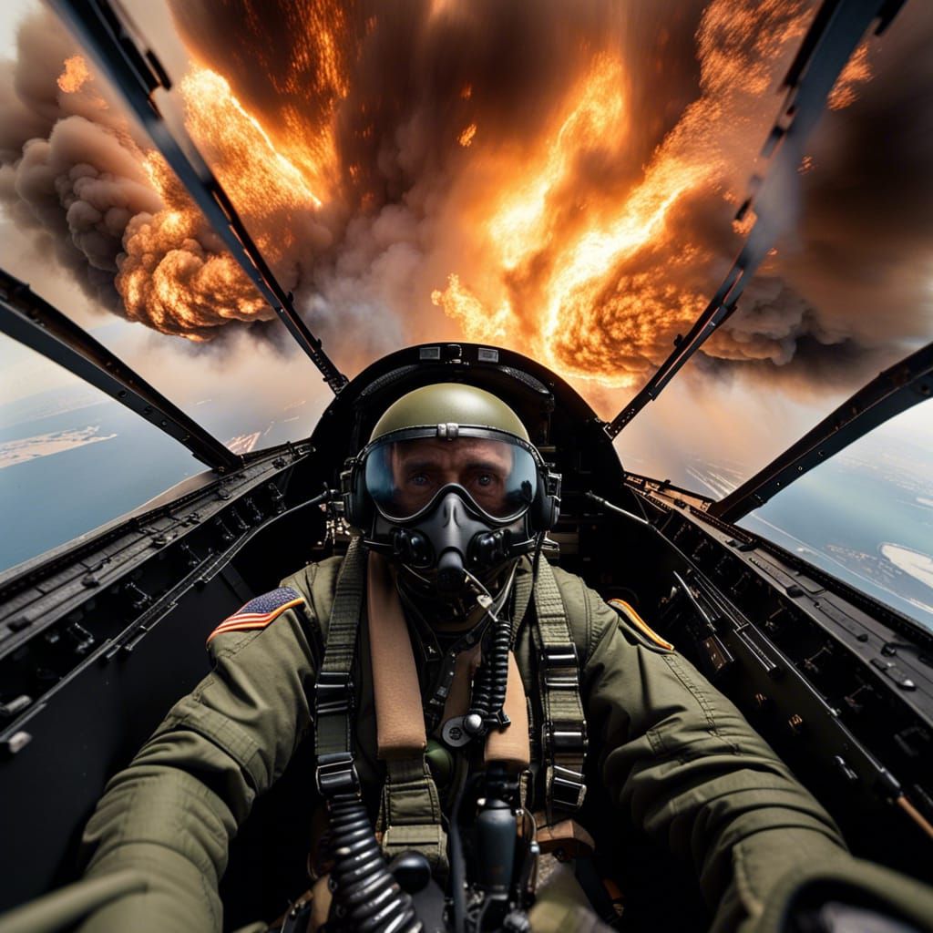 Fighter Pilot in Action After Bombing Run