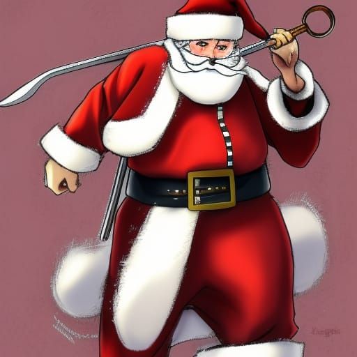 Santa Claus with Swords in Anime Style