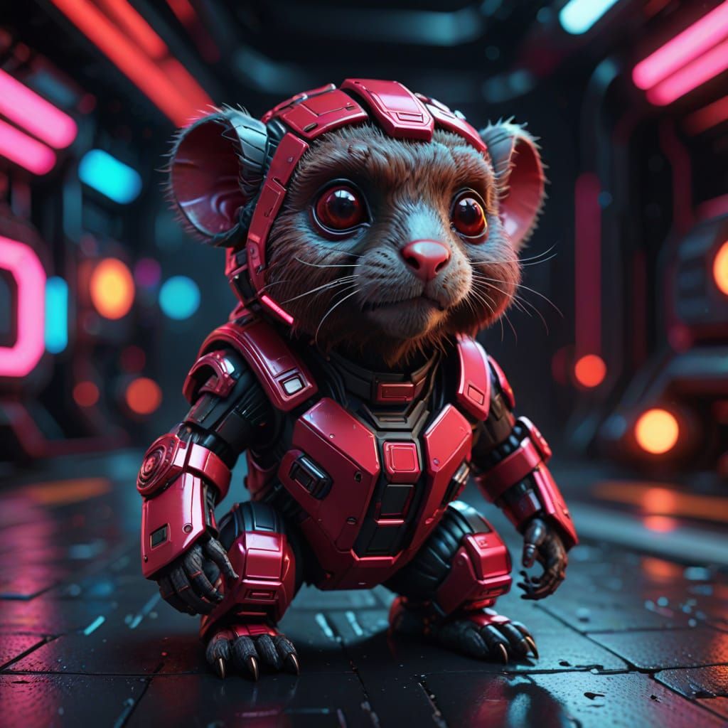 Futuristic Red Leather Marmoset with Neon Highlights