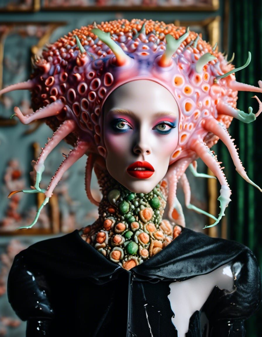 Surreal Restaurant Scene with Celebrating Aliens