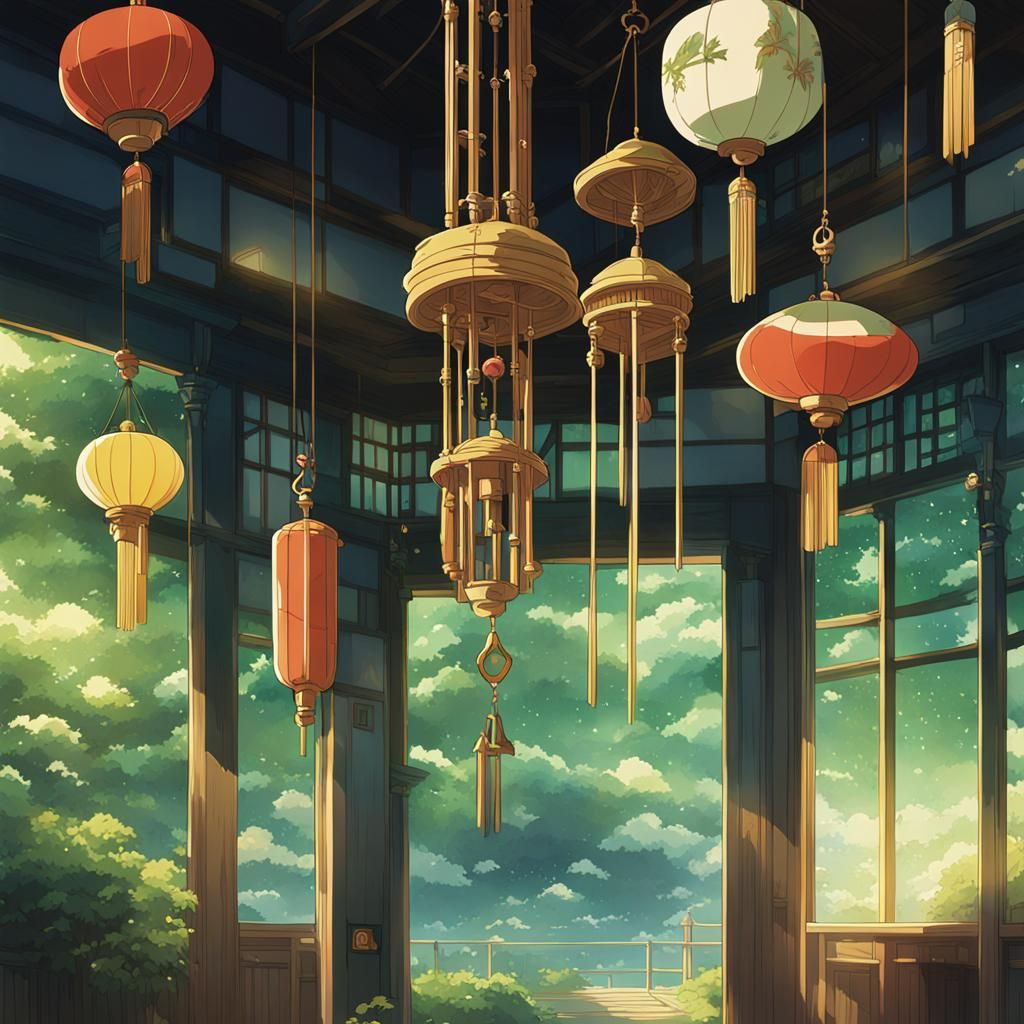 Art Deco Wind Chimes in Anime Style