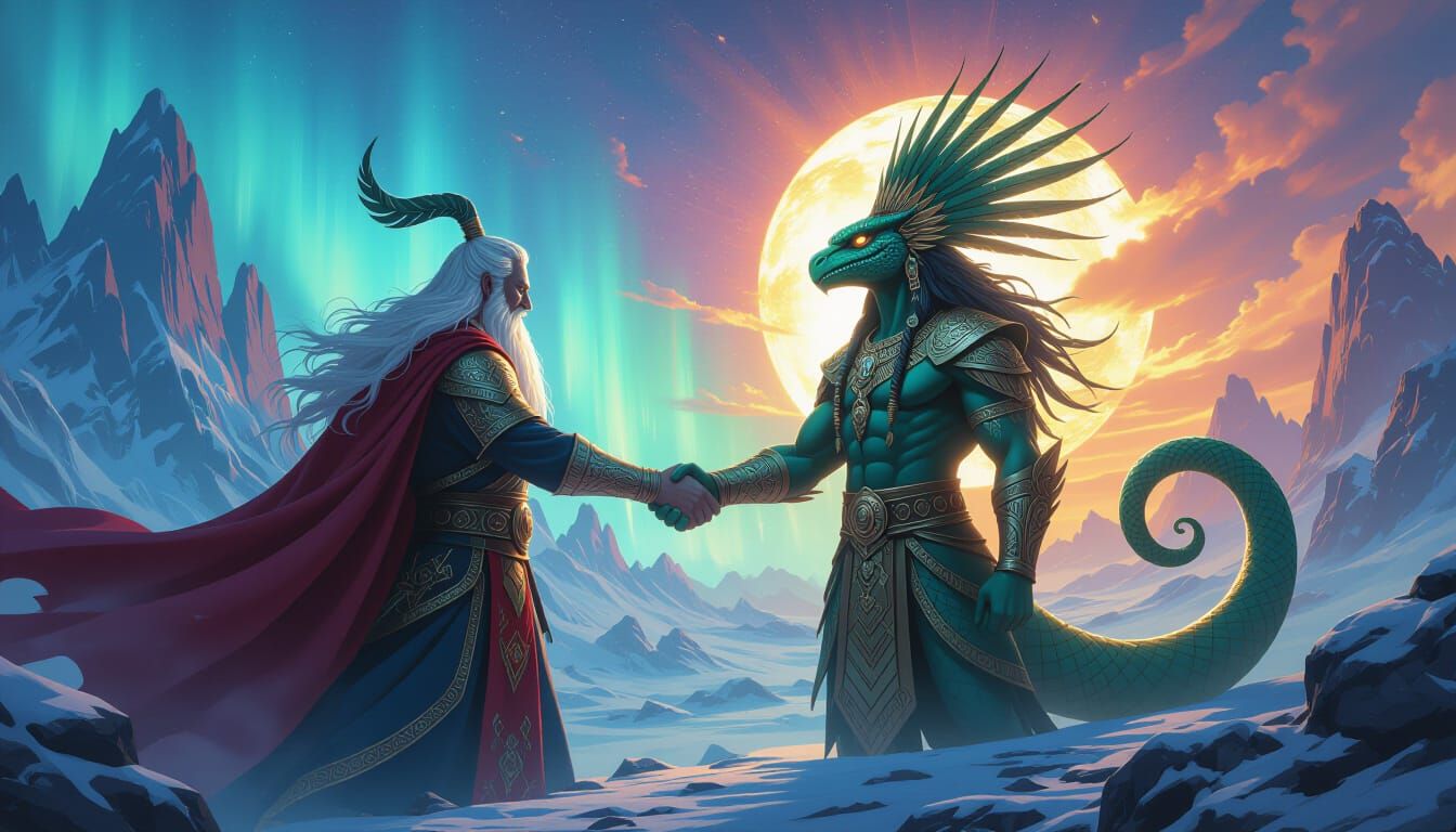 Norse & Mesoamerican Deities Unite in Epic Fantasy Art
