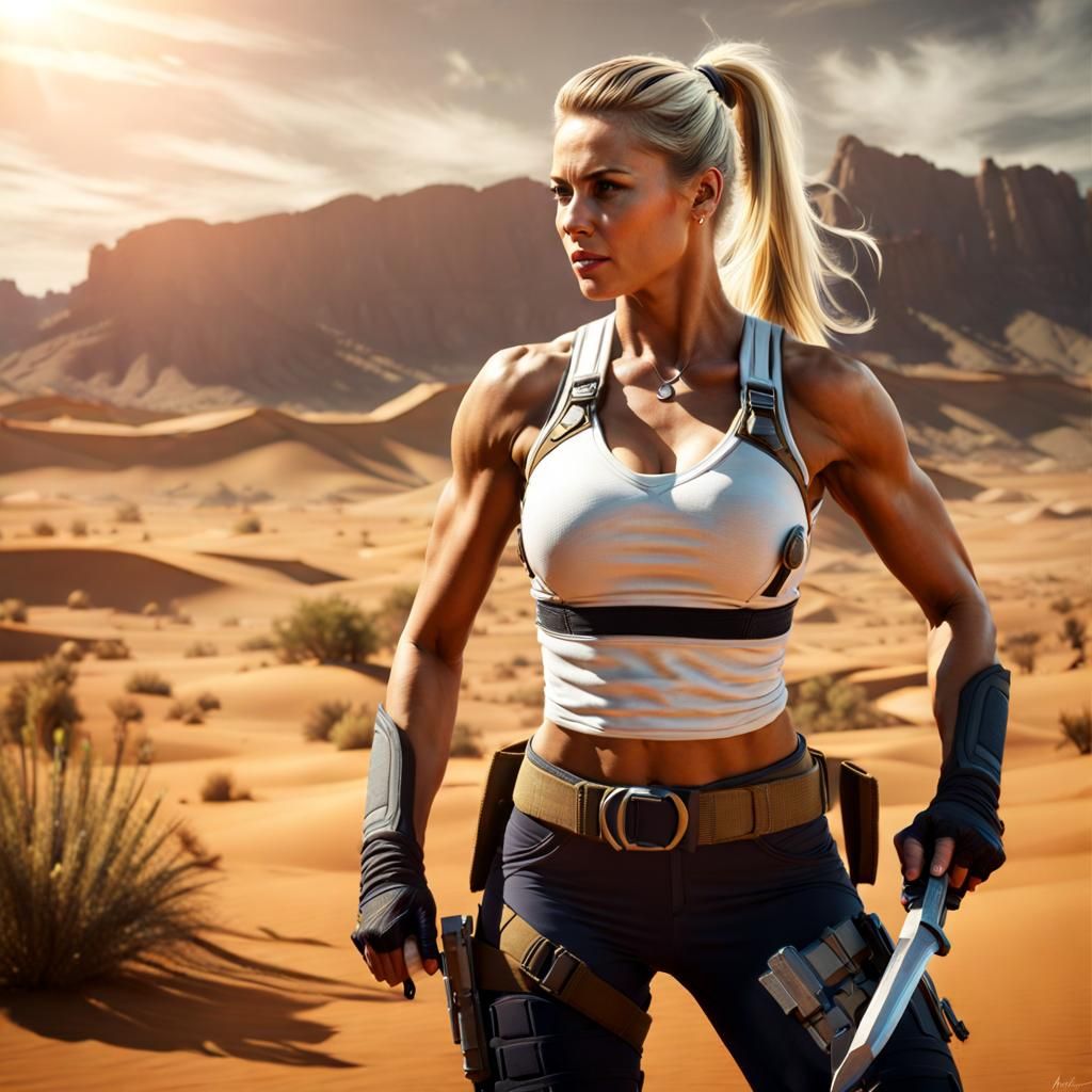 Empowered Sonya Blade Survives Desert in Detailed Painting