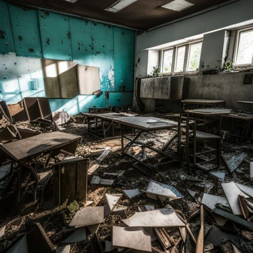 Abandoned Chernobyl Classroom: Overgrown and Decayed