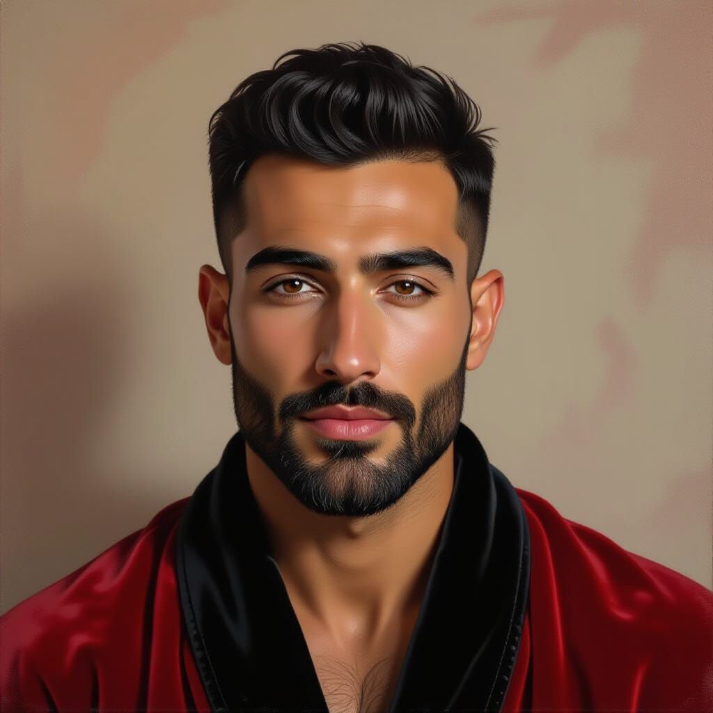 Proud Man in Red Robe as Impasto Oil Painting