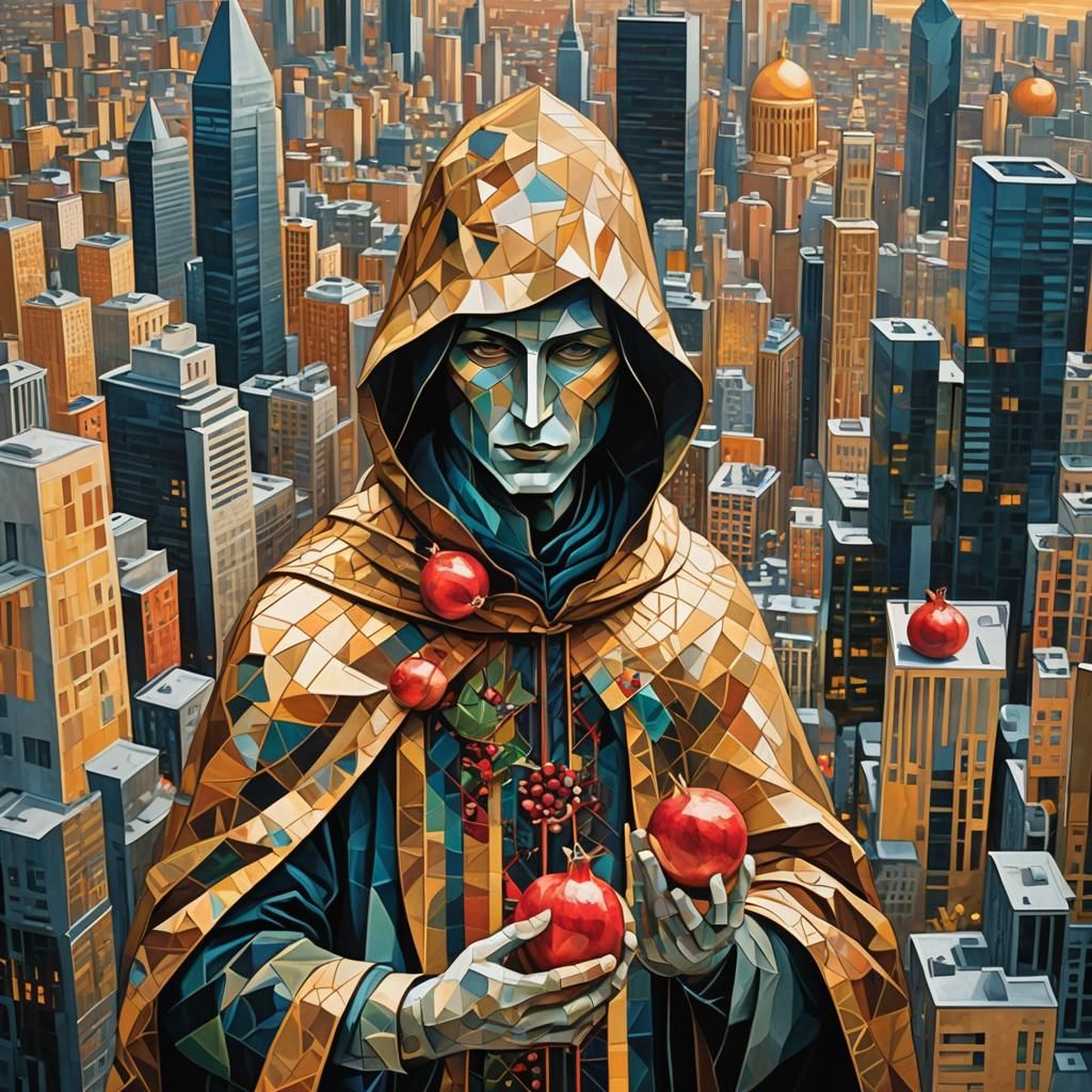 Baroque Cubist Art: Offering in Geometric Cityscape