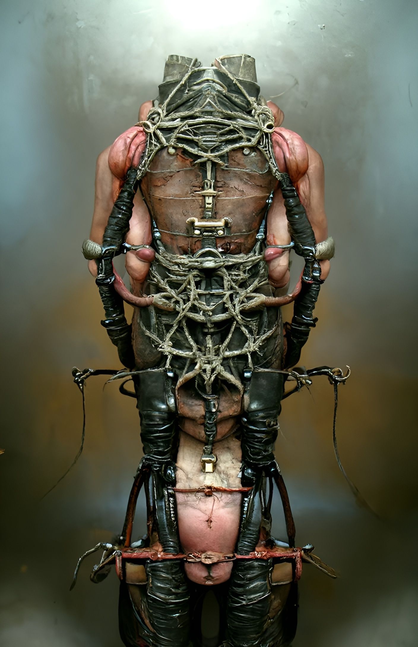 Grotesque Bound Figure in Body Horror Style