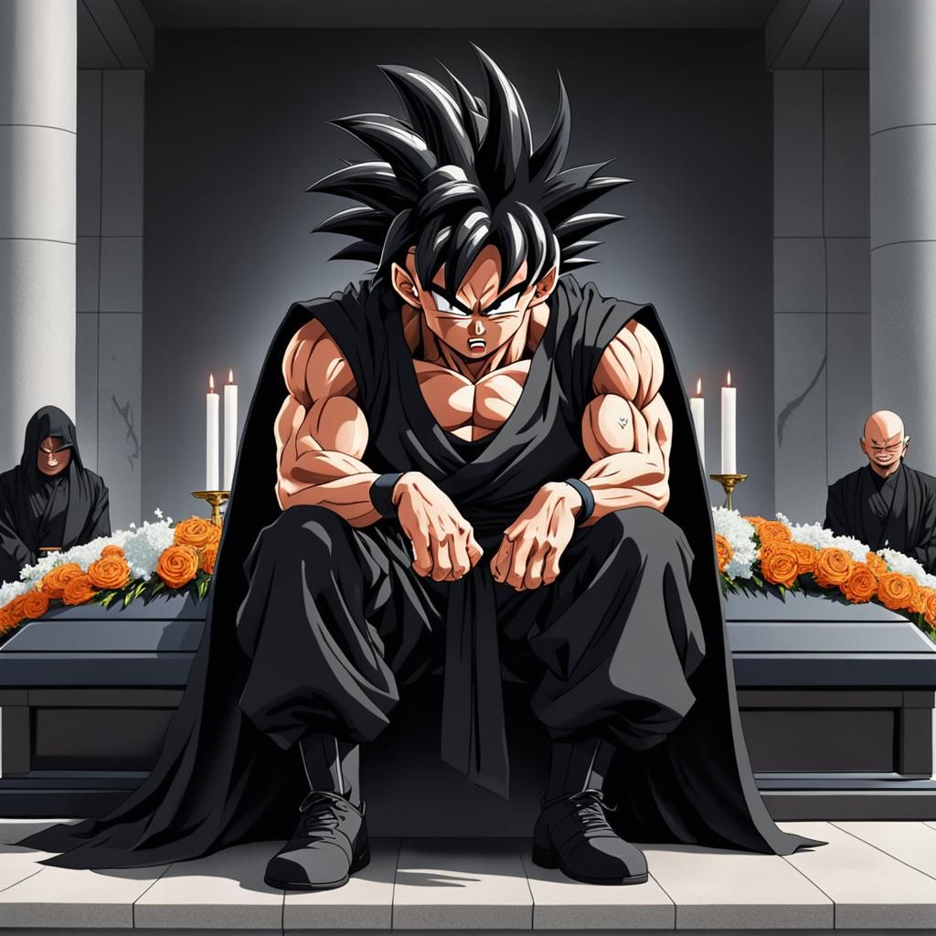 Goku Mourns at Funeral in Dragon Ball Style