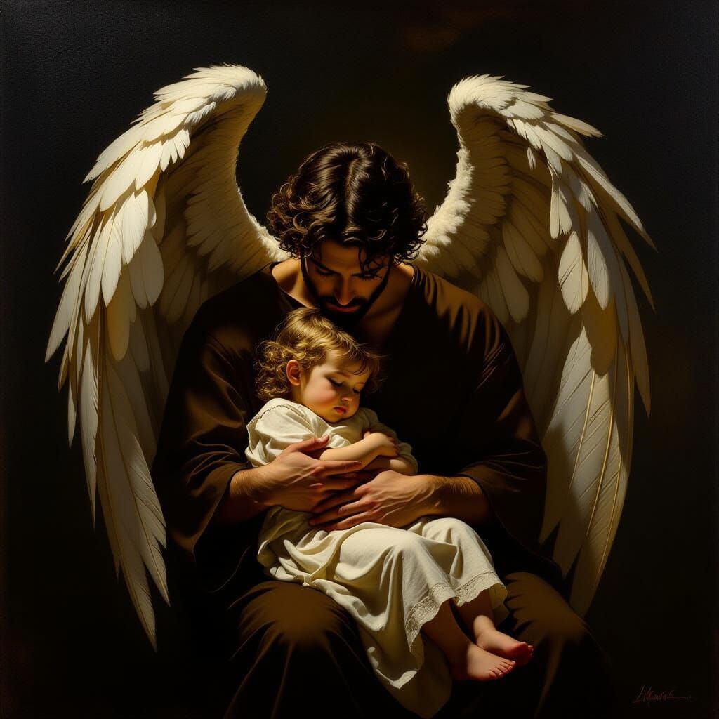 Angel Comforts Crying Child in Divine Light