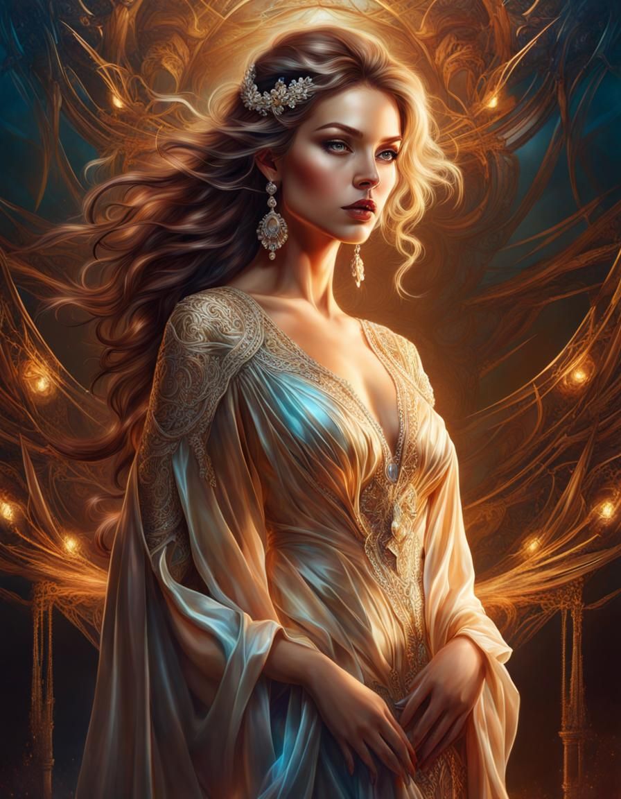 Gorgeous Woman in Satin Dress: Digital Illustration