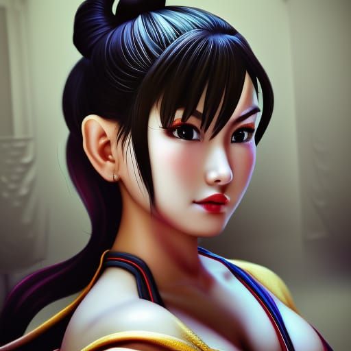 Chun Li Portrait in Hyperdetailed Digital Art Style