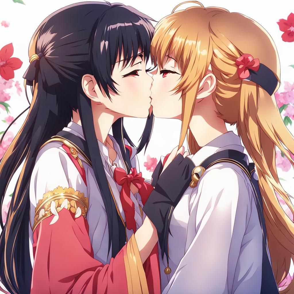 Anime Girls Sharing a Kiss