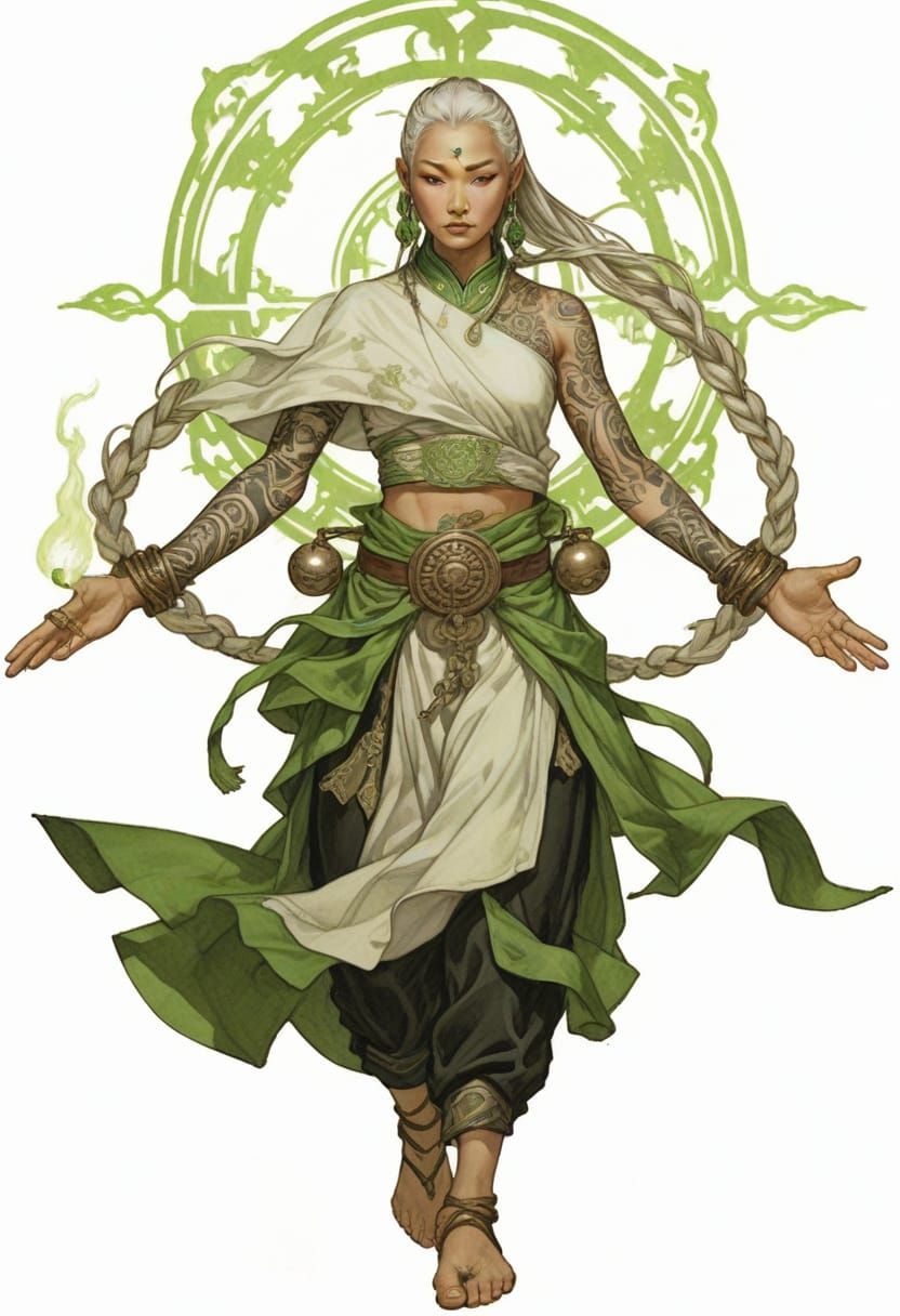 Mongolian Monk Practicing Tai Chi Illustration