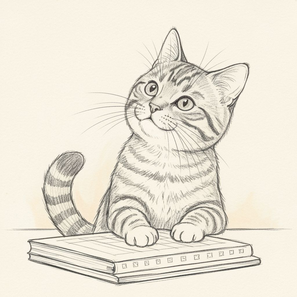 Charming Tabby Cat Sketch in Pencil Drawing Style