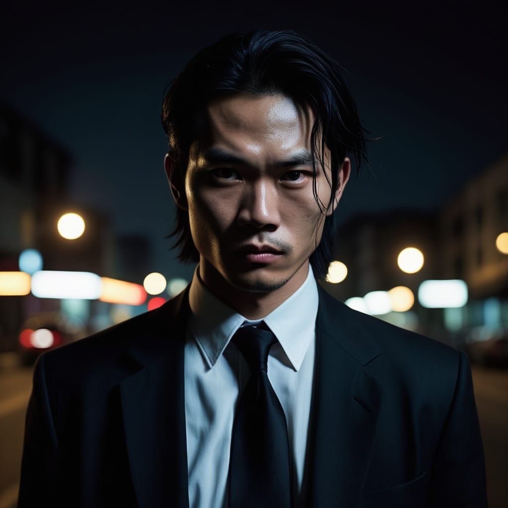 Dark, Moody Portrait of a Vietnamese Man with Vampiric Edge