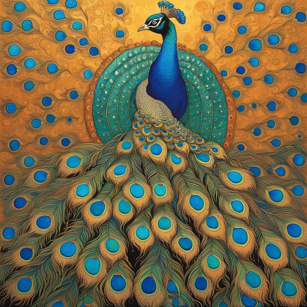 Vibrant Peacock in Art Nouveau Style with Exquisite Plumage