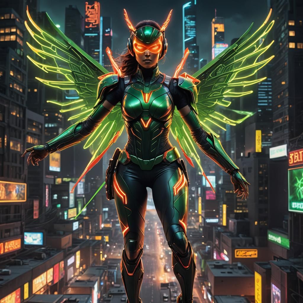 In this hyperrealistic masterpiece, a futuristic cyberpunk f...