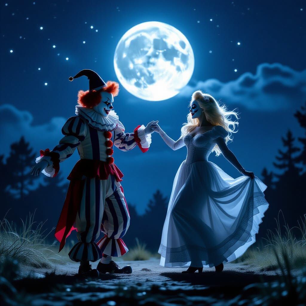 Phantom Clown Dances with Lady in Moonlight