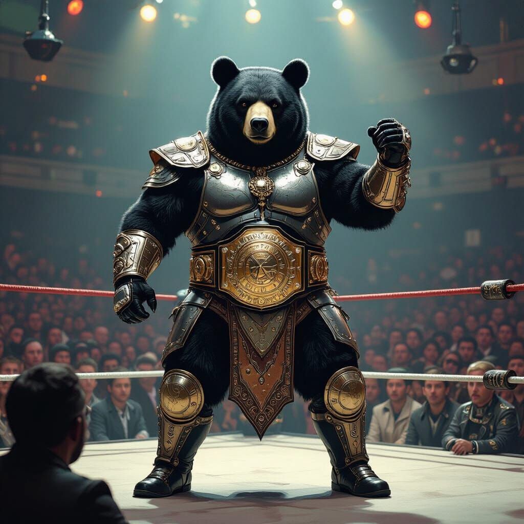 Steampunk Bear Luchador Wins Championship in Psychedelic Art