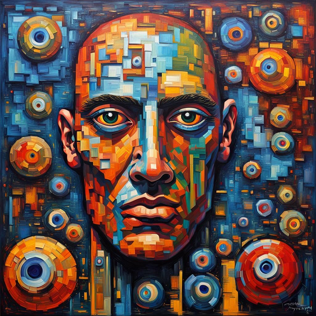 Cyborg Evolution: Neo-Impressionist Oil Painting