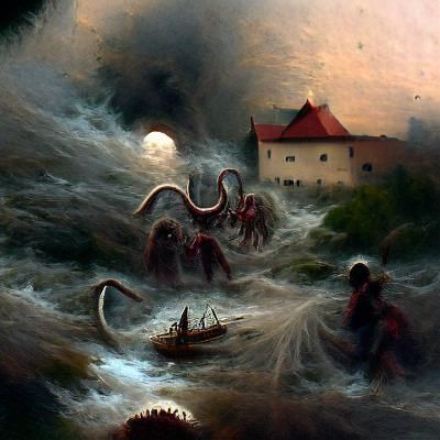 Eldritch Horror Scene with Demons