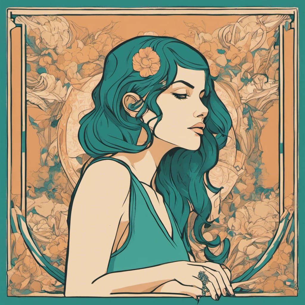 Teenage Girl with Tattoos in Art Nouveau Style